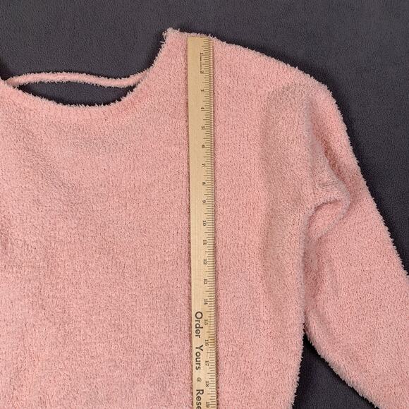 Hollister Sweater Womens Large Pink Fuzzy Soft Cutout Back Cozy Comfy Teddy Core - Picture 3 of 10